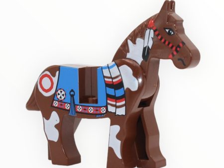 Brown Horse with blue blanket (white spots, red circle pattern) Hot on Sale